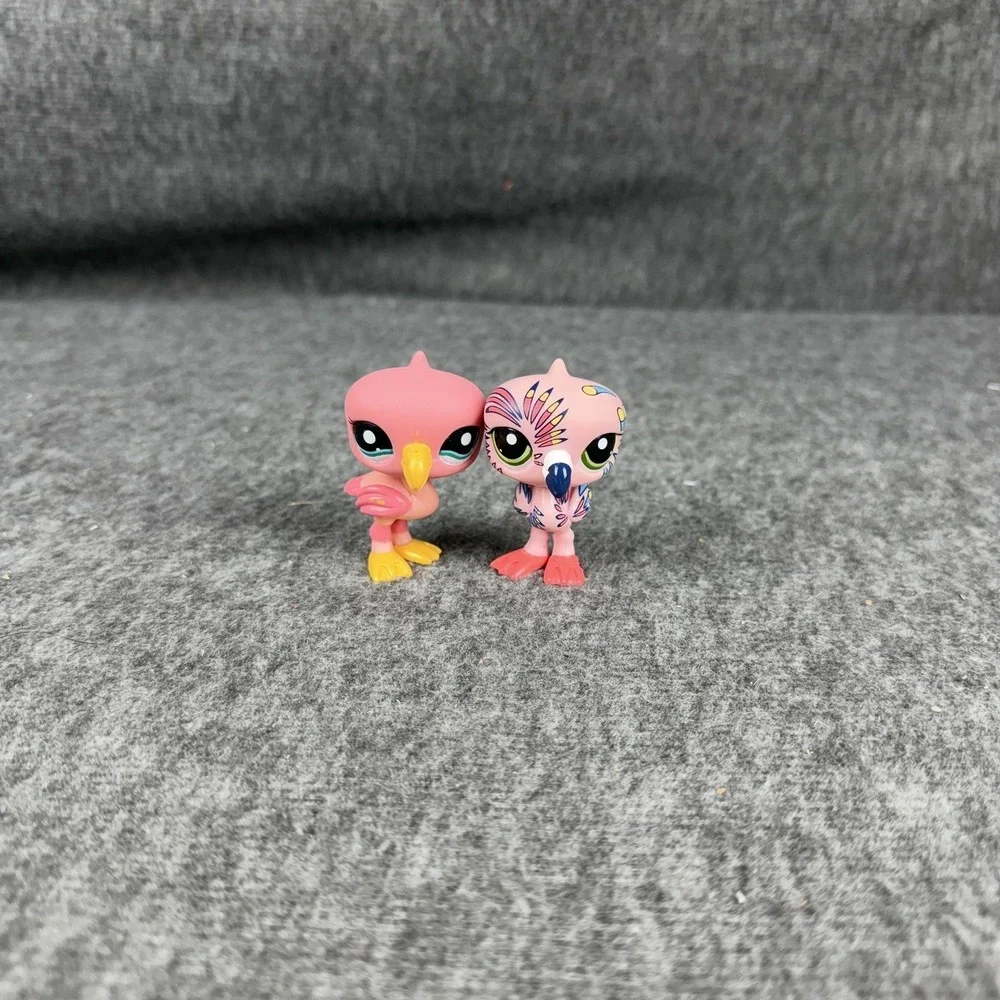 Hasbro Littlest Pet Shop Flamingo Bird Figure Set Pink 2pc #1740 #1438 2008 Toy
